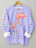 Women's Merry Flamingo Fun Print Casual Sweatshirt