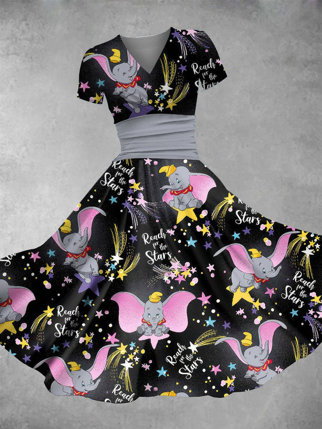 Women's Vintage Cute Cartoon Print Maxi Dress