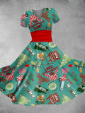 Women's Vintage Christmas Movie Print Maxi Dress