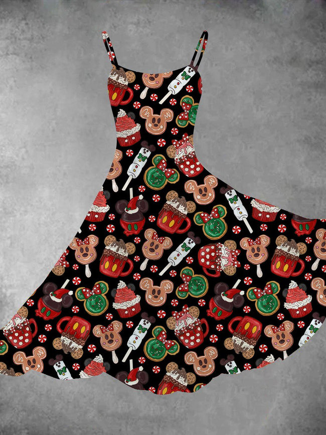 Women's Vintage Christmas Cute Cartoon Print Two-Piece Dress