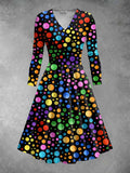 Women's Rainbow Dot Print Long Sleeve Midi Dress