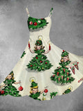 Women's Vintage Christmas Print Two-Piece Dress
