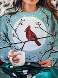 Vintage Cardinalidae Print Crew Neck Long Sleeve Sweatshirt
