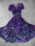 Women's Vintage Purple Circles Print Maxi Dress
