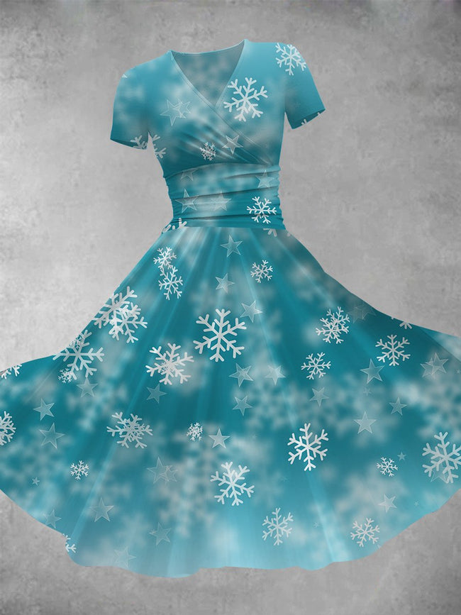 Women's Vintage Snowflake Print Maxi Dress
