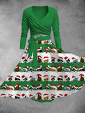 Women's Vintage Christmas Pet Print Two-Piece Dress