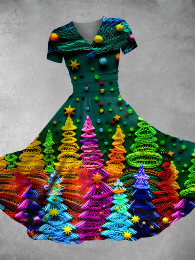 Women's Vintage Christmas Print Maxi Dress