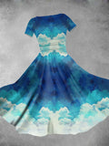 Women's Vintage Watercolor Art Print Maxi Dress