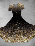 Women's Vintage Glitter Printed Maxi Dress