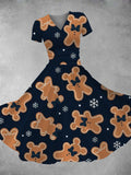 Women's Vintage Gingerbread Man Print Maxi Dress