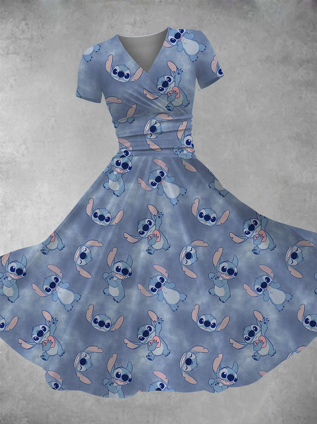 Women's Vintage Cute Cartoon Print Maxi Dress