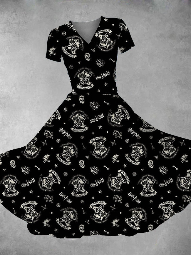 Women's Vintage Halloween Wizard Print Maxi Dress