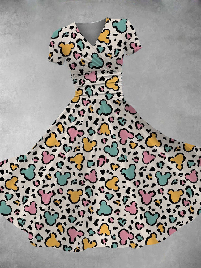 Women's Vintage Cartoon Leopard Print Maxi Dress