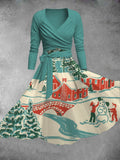 Women's Vintage Winter Print Two-Piece Dress