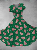 Women's Vintage Christmas Tree Frosted Snack Cakes Print Maxi Dress