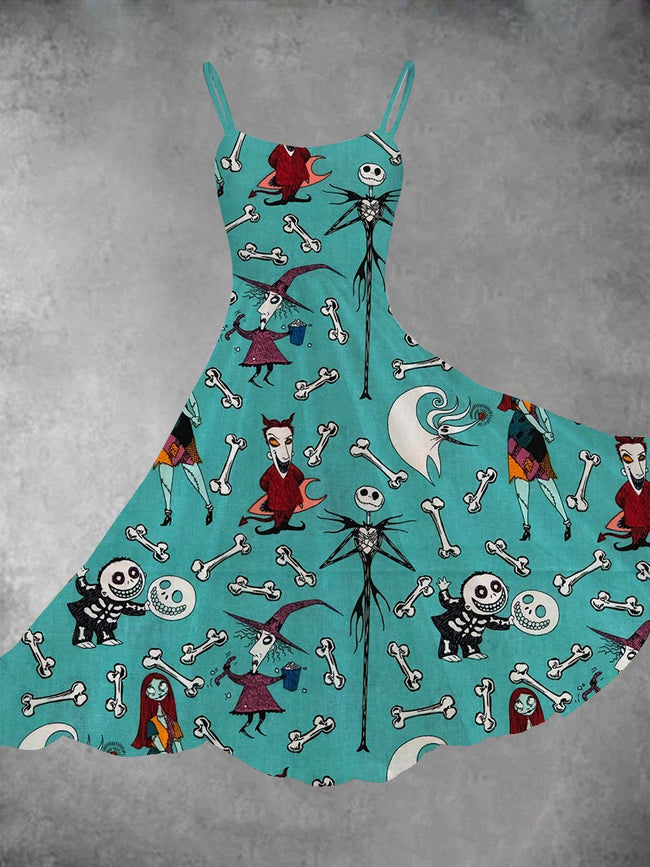 Women's Vintage Halloween Nightmare Print Two-Piece Dress