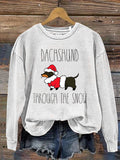 Dachshund Througa The Snow  Print Casual  Sweatshirt