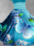 Women's Christmas Gift Flowers And Butterflies Cold Colors Shining Stars Christmas Design Maxi Dress