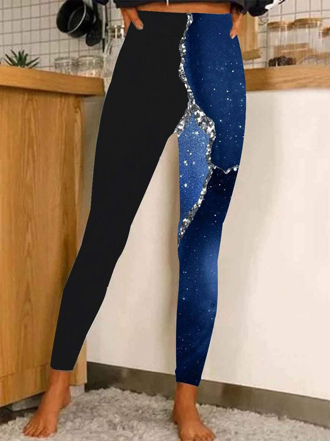 Women's vintage Glitter Print Casual Stretch Pants Leggings