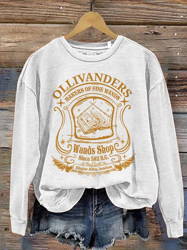 Ollivanders Wand Shop Wizard Book Shop Wizard Print Casual Sweatshirt
