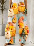 Christmas Cute Chick 3D Print Wide Leg Pants
