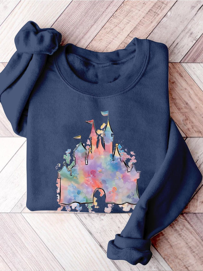 Watercolor Castle Princess Castle Magical Castle Wizard Castle Orlando Casual Print Sweatshirt