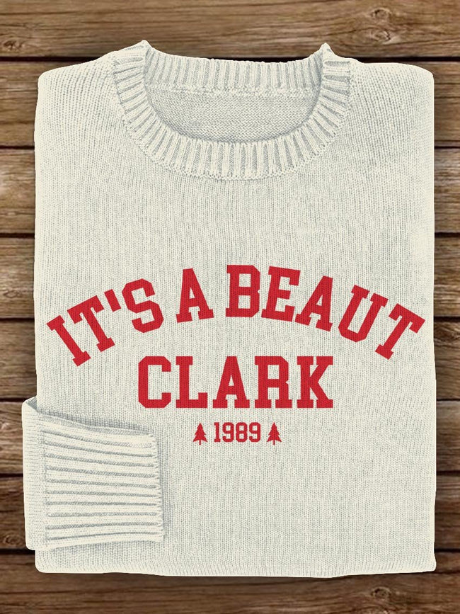 It's A Beaut Clark Christmas Print Knit Pullover Sweater