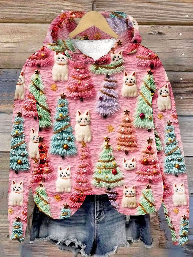 Christmas Tree Cute Cat 3D Print Casual Sweatshirt