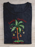 Custom Text Christmas Palm Tree Christmas On The Beach Print Casual T-shirt