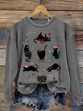 Retro Trendy Christmas Cute Christmas Cat Lover Casual Print Sweatshirt
