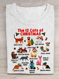 The 12 Cats Of Christmas Funny Cat  Print Casual T-Shirt