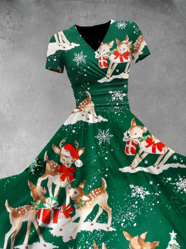 Women's Retro Christmas  Print Casual Dress