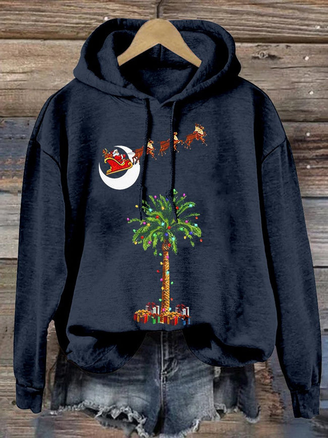 Christmas Coconut Tree Santa Elk Gift Print Casual Sweatshirt