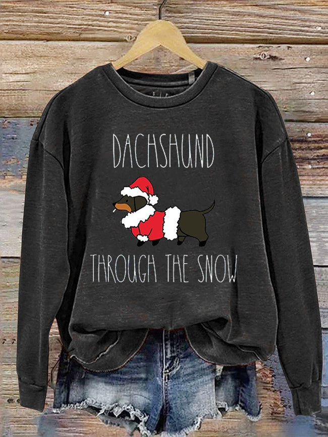 Dachshund Througa The Snow  Print Casual  Sweatshirt