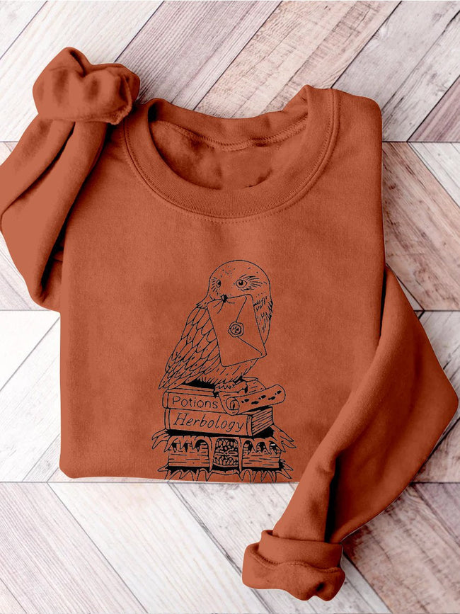 Owl Mail Hedwig Wizard Books Comfy Bookworm Geek Wizard World Casual Print Sweatshirt