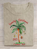 Custom Text Christmas Palm Tree Christmas On The Beach Print Casual T-shirt