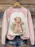 Christmas Cookie Print Round Neck Long Sleeve Top